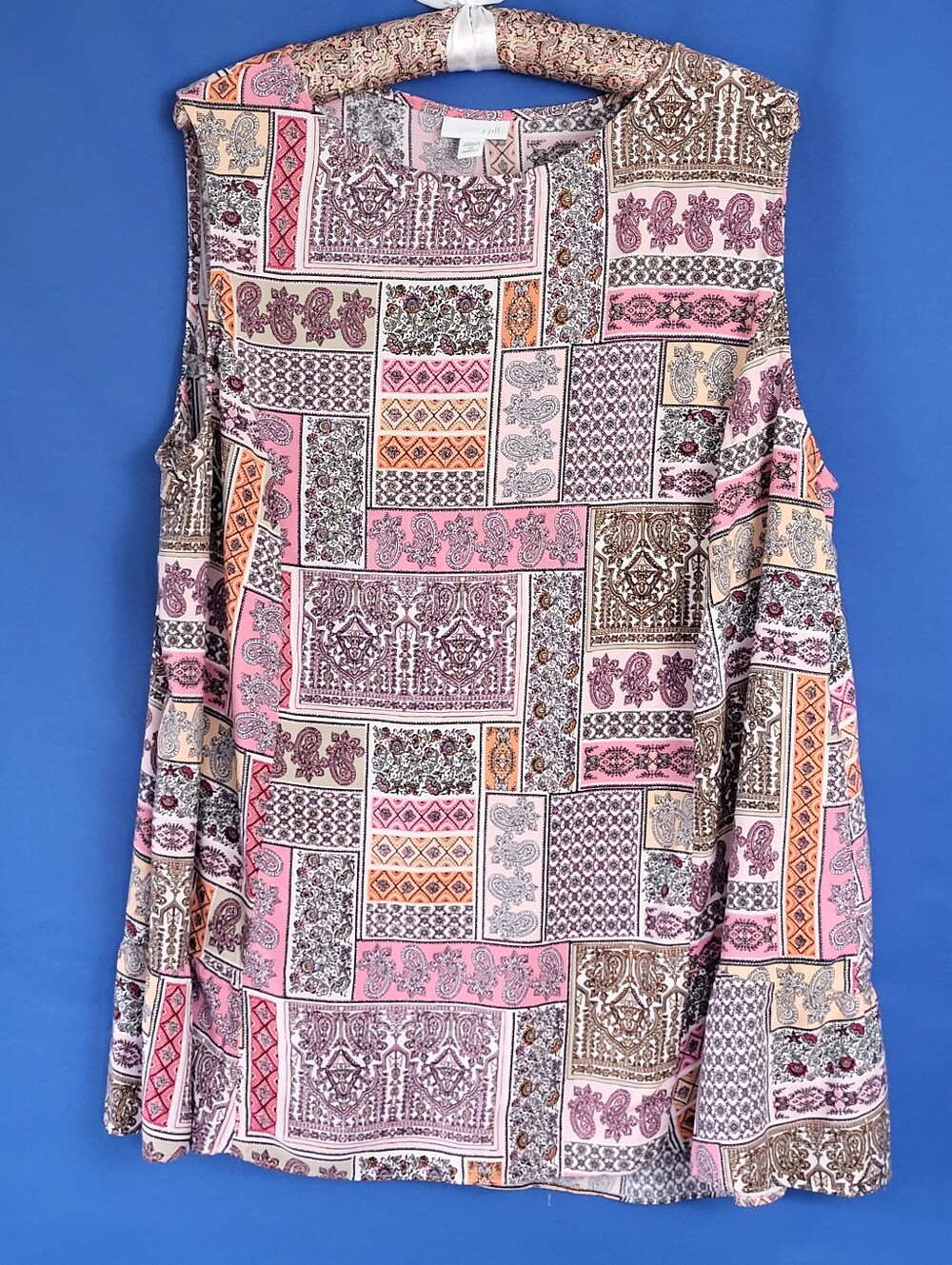 J. Jill Paisley Pink Orange Sleeveless Top Blouse Ruffle Bottom 2X fits XL